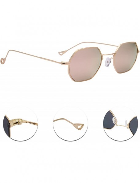 Square Classis Small Square Metal Frame Sunglasses LS7674 - Gold Frame Mirrored Pink Lenses - C3182RYEQ6N $20.26