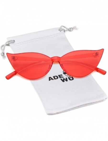 Square One Piece Rimless Transparent Cat Eye Sunglasses for Women Tinted Candy Colored Glasses - Red - CT18I3ARAHO $10.58