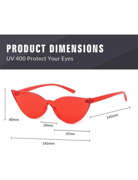 Square One Piece Rimless Transparent Cat Eye Sunglasses for Women Tinted Candy Colored Glasses - Red - CT18I3ARAHO $10.58