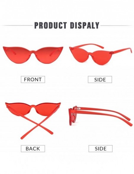 Square One Piece Rimless Transparent Cat Eye Sunglasses for Women Tinted Candy Colored Glasses - Red - CT18I3ARAHO $10.58