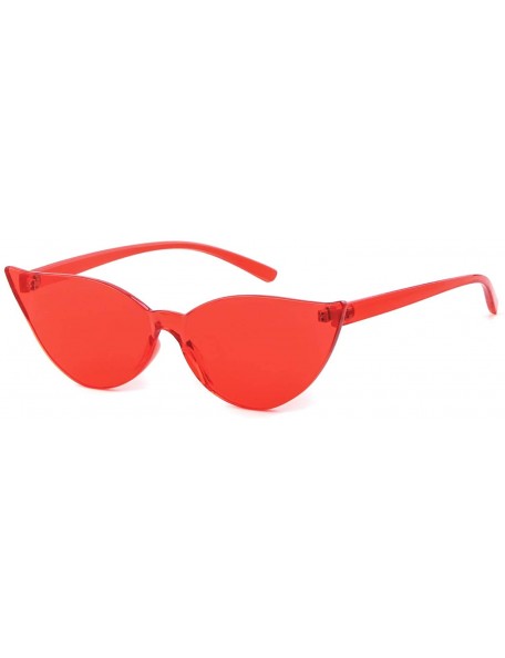 Square One Piece Rimless Transparent Cat Eye Sunglasses for Women Tinted Candy Colored Glasses - Red - CT18I3ARAHO $10.58