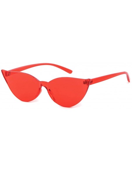 Square One Piece Rimless Transparent Cat Eye Sunglasses for Women Tinted Candy Colored Glasses - Red - CT18I3ARAHO $10.58