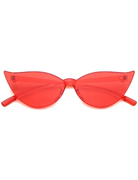 Square One Piece Rimless Transparent Cat Eye Sunglasses for Women Tinted Candy Colored Glasses - Red - CT18I3ARAHO $10.58