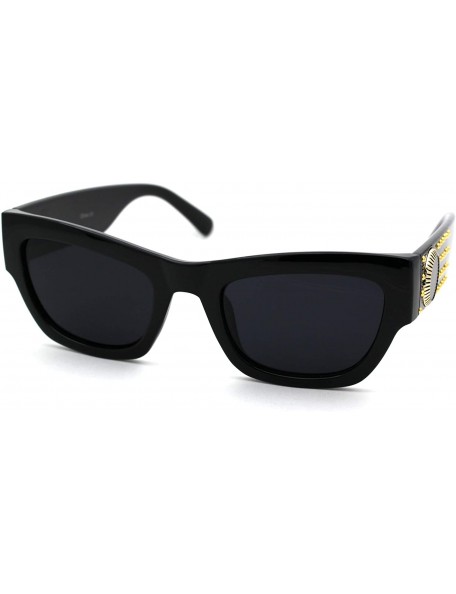 Rectangular Womens Mod Metal Stud Jewel Thick Plastic Cat Eye Sunglasses - All Black - C618WNCTCH5 $12.56