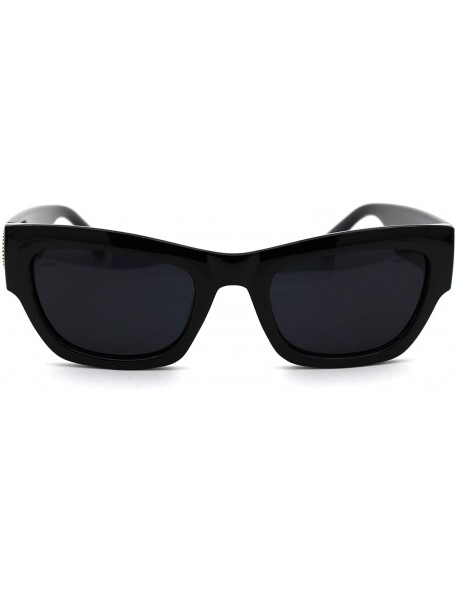 Rectangular Womens Mod Metal Stud Jewel Thick Plastic Cat Eye Sunglasses - All Black - C618WNCTCH5 $12.56