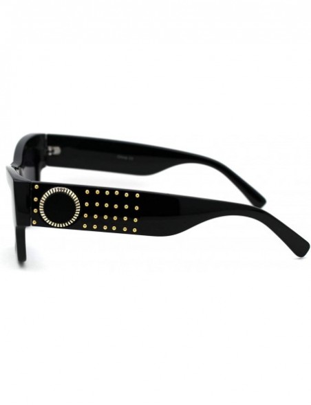 Rectangular Womens Mod Metal Stud Jewel Thick Plastic Cat Eye Sunglasses - All Black - C618WNCTCH5 $12.56