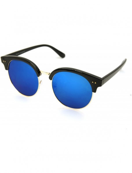 Sport Vintage Retro Top Crossbar Flat Lens - Club Master Xl Size Black Gold / Blue Mirror Flat Lenses - C3186Y6AXOW $16.58