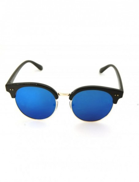 Sport Vintage Retro Top Crossbar Flat Lens - Club Master Xl Size Black Gold / Blue Mirror Flat Lenses - C3186Y6AXOW $16.58