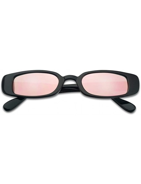 Rimless Small Narrow Retro Thin Rectangular Mirrored Lens 90's Vintage Sun Glasses - Black Frame - Rose Pink - CD180Z2MQ5N $1...