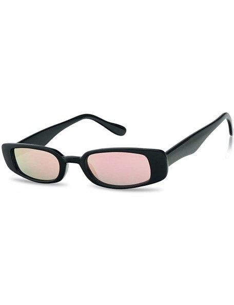 Rimless Small Narrow Retro Thin Rectangular Mirrored Lens 90's Vintage Sun Glasses - Black Frame - Rose Pink - CD180Z2MQ5N $1...