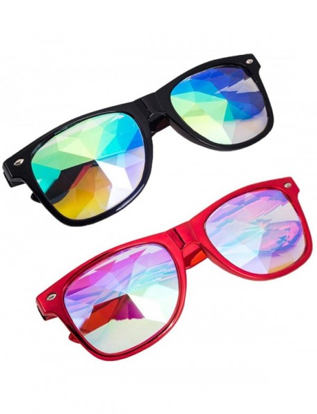 Goggle Rave Festival Kaleidoscope Glasses Rainbow Prism Sunglasses for Women Men - Black+red - C818SMETMA0 $19.22