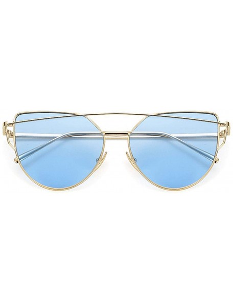 Oversized Cat Eye Sunglasses Women Vintage Metal Reflective Glasses Mirror Retro - Goldoceanblue - CH198ZMW2H7 $24.66