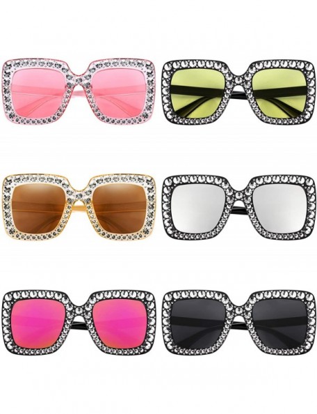 Oversized 6 Pairs Crystal Oversized Sunglasses Square Diamond Sunglasses Women Retro Sunglasses - C71948U8NT6 $32.54