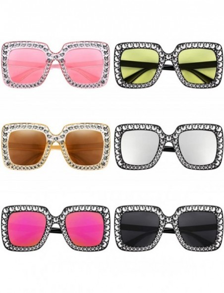 Oversized 6 Pairs Crystal Oversized Sunglasses Square Diamond Sunglasses Women Retro Sunglasses - C71948U8NT6 $14.26