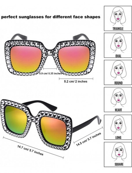 Oversized 6 Pairs Crystal Oversized Sunglasses Square Diamond Sunglasses Women Retro Sunglasses - C71948U8NT6 $14.26