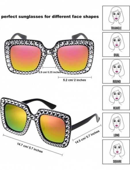 Oversized 6 Pairs Crystal Oversized Sunglasses Square Diamond Sunglasses Women Retro Sunglasses - C71948U8NT6 $14.26