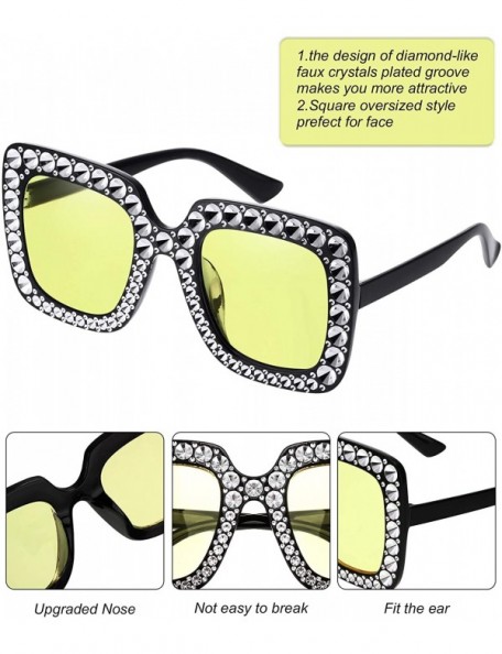 Oversized 6 Pairs Crystal Oversized Sunglasses Square Diamond Sunglasses Women Retro Sunglasses - C71948U8NT6 $14.26
