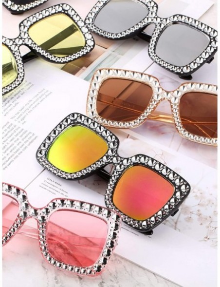 Oversized 6 Pairs Crystal Oversized Sunglasses Square Diamond Sunglasses Women Retro Sunglasses - C71948U8NT6 $14.26