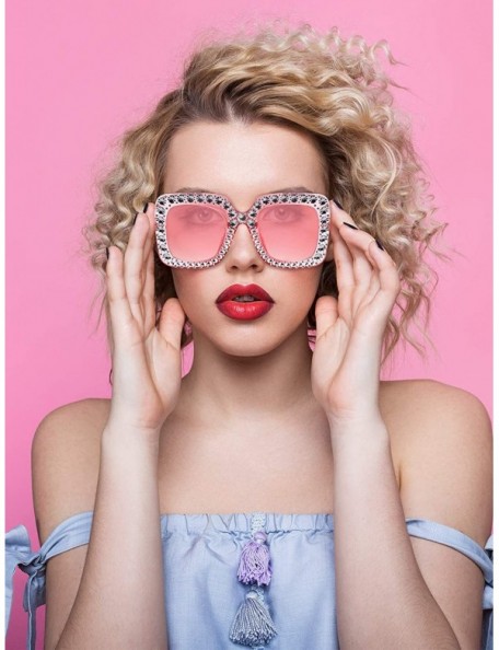 Oversized 6 Pairs Crystal Oversized Sunglasses Square Diamond Sunglasses Women Retro Sunglasses - C71948U8NT6 $14.26