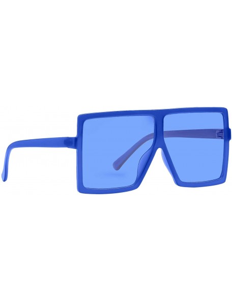 Aviator Square Oversized Sunglasses for Women Men Flat Top Fashion Shades - Navy Blue Frame- Blue Lens - CB198DRKAWL $21.71
