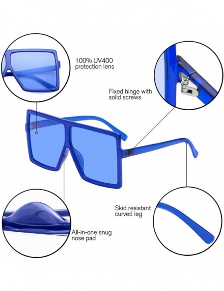 Aviator Square Oversized Sunglasses for Women Men Flat Top Fashion Shades - Navy Blue Frame- Blue Lens - CB198DRKAWL $7.85