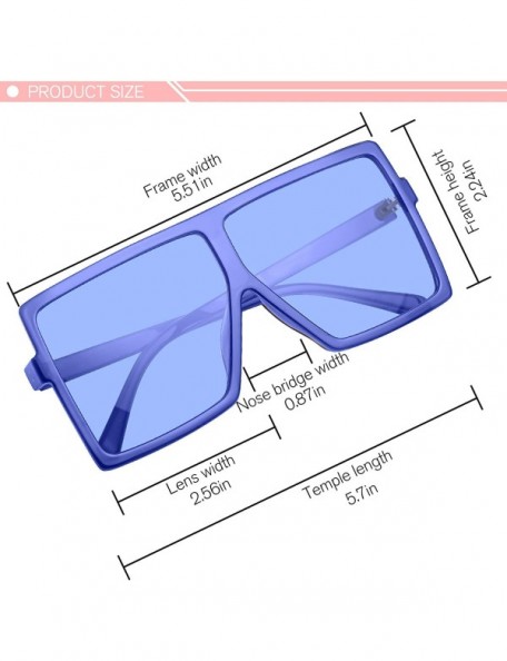 Aviator Square Oversized Sunglasses for Women Men Flat Top Fashion Shades - Navy Blue Frame- Blue Lens - CB198DRKAWL $7.85