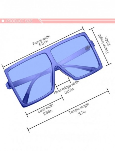 Aviator Square Oversized Sunglasses for Women Men Flat Top Fashion Shades - Navy Blue Frame- Blue Lens - CB198DRKAWL $7.85