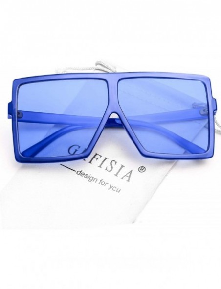 Aviator Square Oversized Sunglasses for Women Men Flat Top Fashion Shades - Navy Blue Frame- Blue Lens - CB198DRKAWL $7.85