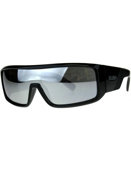 Shield KUSH Sunglasses Mens Fashion Shield Rectangular Frame Mirror Lens UV 400 - Black/Grey - CT18D7Q50I4 $12.58