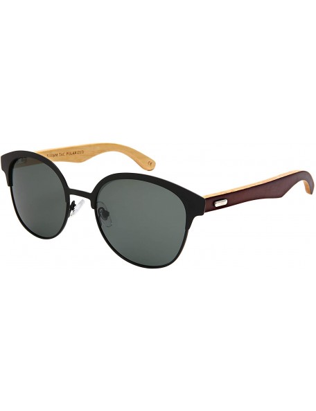 Wayfarer Polarized Horn Rimmed Bamboo Wooden Sunglasses Polarized Women 5110BM-P - CK18NLAQ9CN $17.29