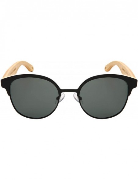 Wayfarer Polarized Horn Rimmed Bamboo Wooden Sunglasses Polarized Women 5110BM-P - CK18NLAQ9CN $17.29