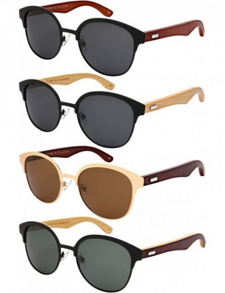 Wayfarer Polarized Horn Rimmed Bamboo Wooden Sunglasses Polarized Women 5110BM-P - CK18NLAQ9CN $17.29