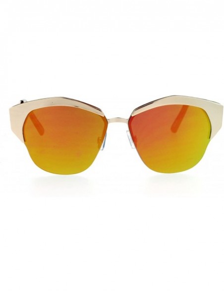 Wayfarer Mirrored Mirror Lens Retro Flat Lens Futuristic Half Horned Rim Sunglasses - Gold Orange - CD12DI9C5RH $15.29