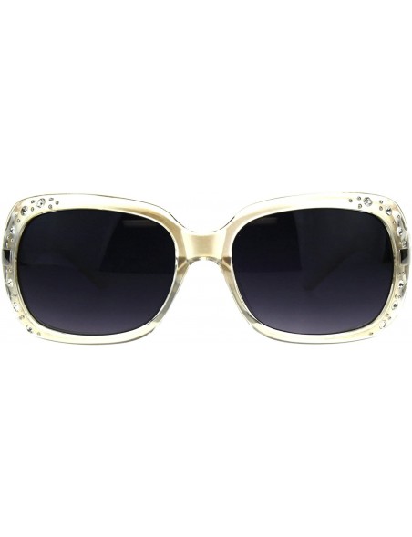 Butterfly Womens Designer Sparkling Rhinestone Rectangular Plastic Butterfly Sunglasses - Pearl Clear Smoke - CF18DWQKMGL $13.47