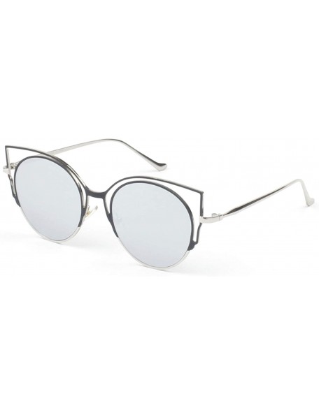 Goggle Women Metal Retro Mirrored Round Cay Eye High Pointed UV Protection Fashion Sunglasses - Silver - C118WR9SALM $16.11