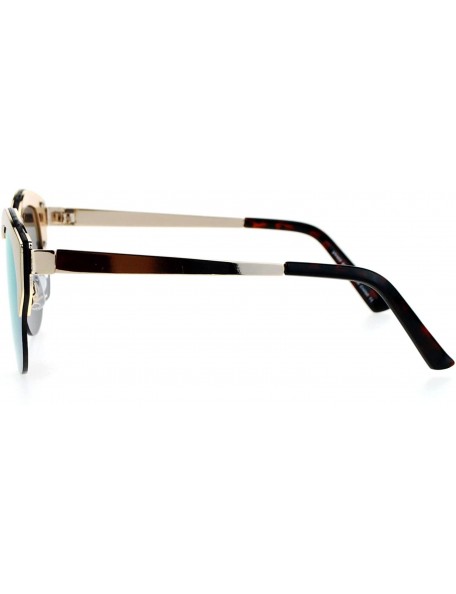 Wayfarer Mirrored Mirror Lens Retro Flat Lens Futuristic Half Horned Rim Sunglasses - Gold Orange - CD12DI9C5RH $15.29