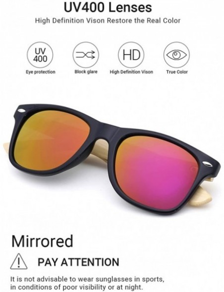 Square Fashion Square Bamboo Wood Mirrored Sunglasses for Men Women - Black Frames/Purple Lens - CS182I0K7GE $10.27