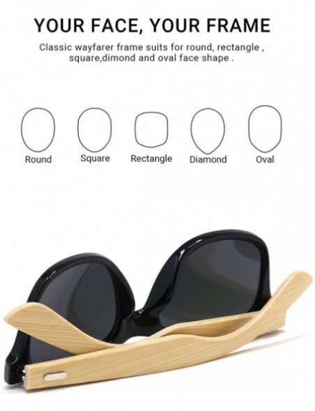 Square Fashion Square Bamboo Wood Mirrored Sunglasses for Men Women - Black Frames/Purple Lens - CS182I0K7GE $10.27