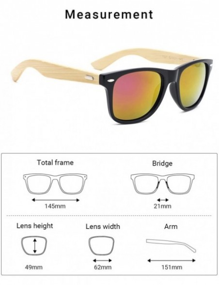 Square Fashion Square Bamboo Wood Mirrored Sunglasses for Men Women - Black Frames/Purple Lens - CS182I0K7GE $10.27