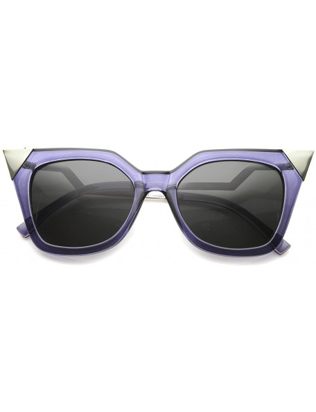 Cat Eye Womens Translucent Lightning Stepped Zigzag Temple Pointed Cat Eye Sunglasses - Clear Blue-silver / Smoke - C812BPKL5...