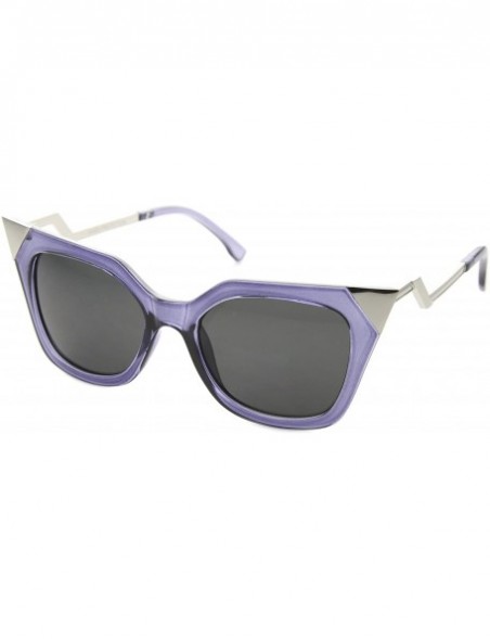 Cat Eye Womens Translucent Lightning Stepped Zigzag Temple Pointed Cat Eye Sunglasses - Clear Blue-silver / Smoke - C812BPKL5...