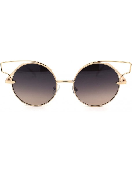 Round Designer Fashion Metal Wire Horn Rim Round Circle Lens Womens Sunglasses - Gold Beige - CU12N3BMJKG $22.88