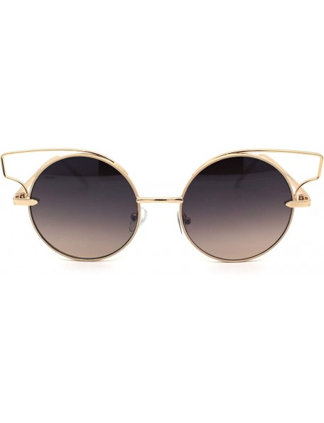 Round Designer Fashion Metal Wire Horn Rim Round Circle Lens Womens Sunglasses - Gold Beige - CU12N3BMJKG $13.73