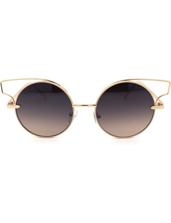 Round Designer Fashion Metal Wire Horn Rim Round Circle Lens Womens Sunglasses - Gold Beige - CU12N3BMJKG $13.73