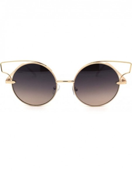 Round Designer Fashion Metal Wire Horn Rim Round Circle Lens Womens Sunglasses - Gold Beige - CU12N3BMJKG $13.73