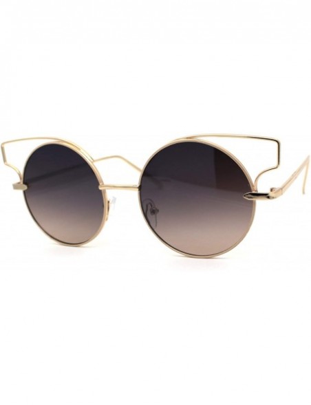 Round Designer Fashion Metal Wire Horn Rim Round Circle Lens Womens Sunglasses - Gold Beige - CU12N3BMJKG $13.73