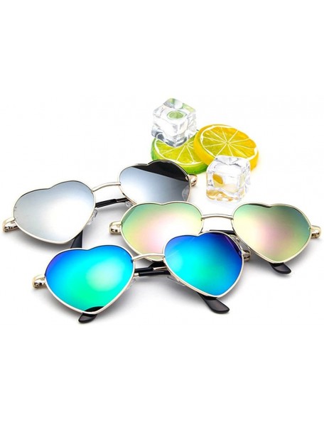 Oval Unisex Fashion Heart-Shaped Sunglasses Metal Frame Mirrored Lens - A - CJ18DW9E69X $7.77