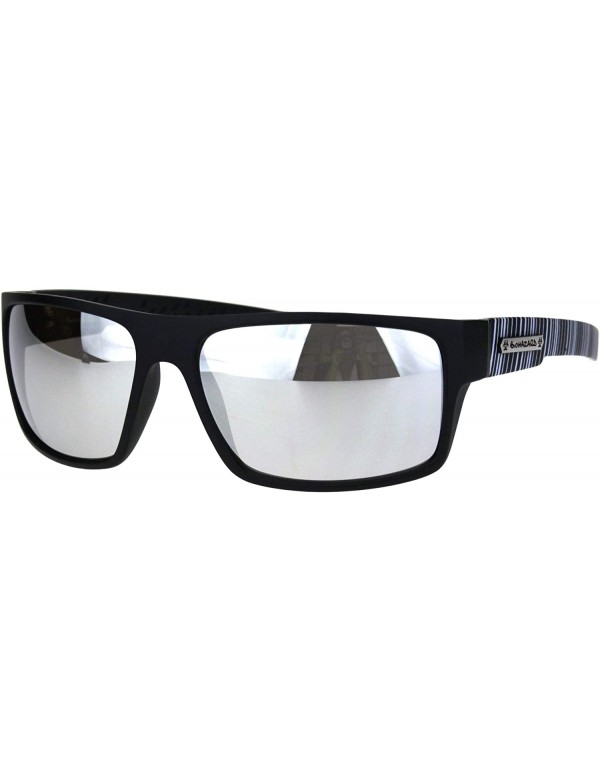 Rectangular Biohazard Sunglasses Mens Casual Fashion Rectangular Shades UV 400 - Black White (Silver Mirror) - CZ18Q64UN0T $9.23