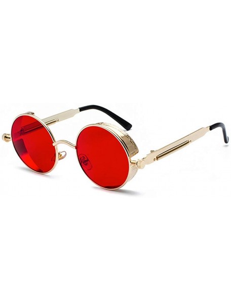 Round Polarized Sunglasses Retro Punk Glasses Vampire too glasses - Gold Frame Red Film - CK18IGQ69W4 $24.64