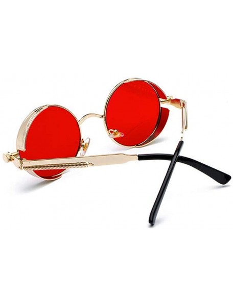 Round Polarized Sunglasses Retro Punk Glasses Vampire too glasses - Gold Frame Red Film - CK18IGQ69W4 $24.64